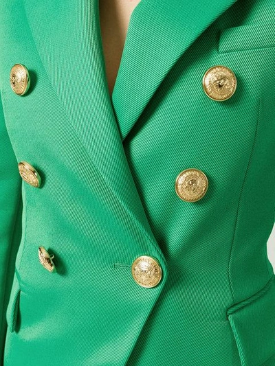 Shop Balmain Double Breasted Jacket In Green