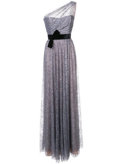 Shop Marchesa Notte Glitter One Shoulder Gown In Grey