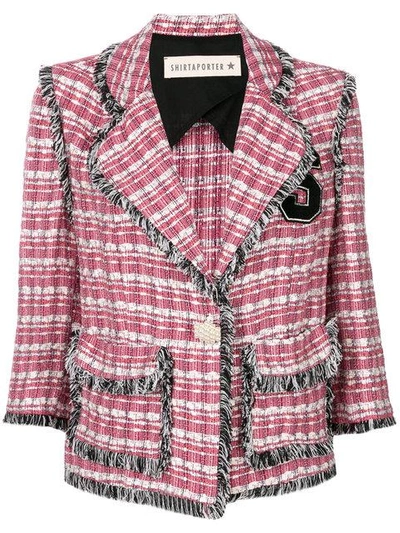 Shop Shirtaporter Plaid Fringed Blazer - Pink & Purple