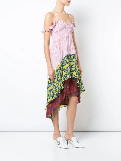 Shop Preen By Thornton Bregazzi Colour Block Floral Print Layered Asymmetric Dress -