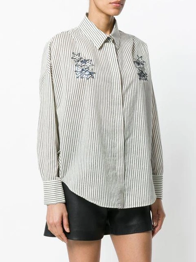 Shop Lorena Antoniazzi Striped Shirt With Sequin Star Appliqués In Neutrals
