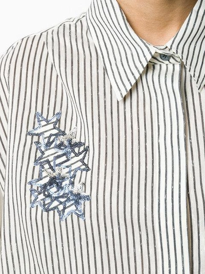 Shop Lorena Antoniazzi Striped Shirt With Sequin Star Appliqués In Neutrals