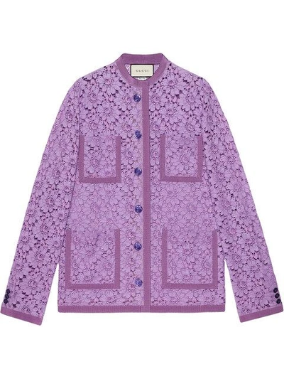 Shop Gucci Flower Lace Jacket In Purple