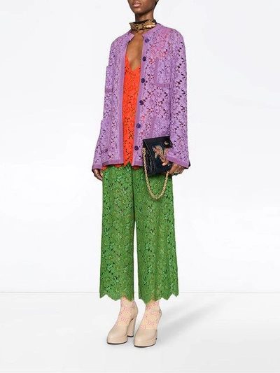 Shop Gucci Flower Lace Jacket In Purple