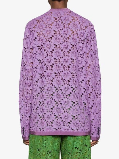 Shop Gucci Flower Lace Jacket In Purple