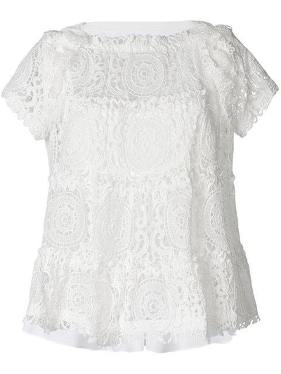 Shop Sacai Flared Lace T-shirt - White