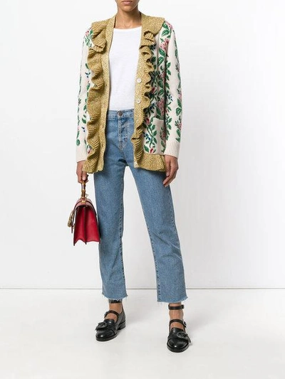 Shop Gucci Intarsia Jacquard Flowers Cardigan In Neutrals