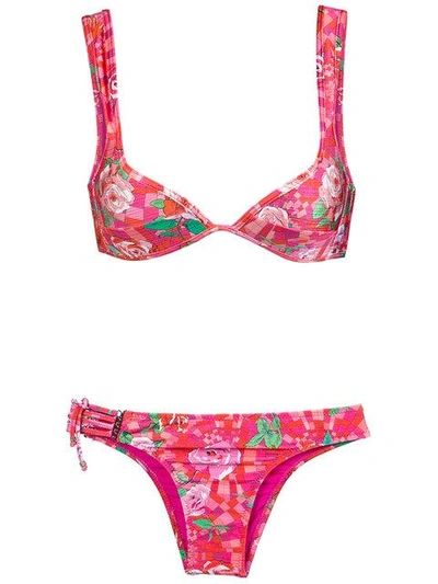 Shop Amir Slama Floral Print Bikini Set In Pink