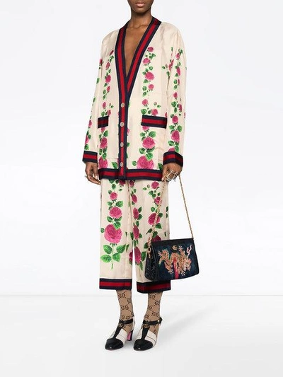 Shop Gucci Cardigan Aus Seide Mit Rosengarten-print In 9323