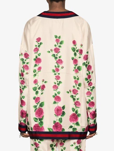 Shop Gucci Cardigan Aus Seide Mit Rosengarten-print In 9323