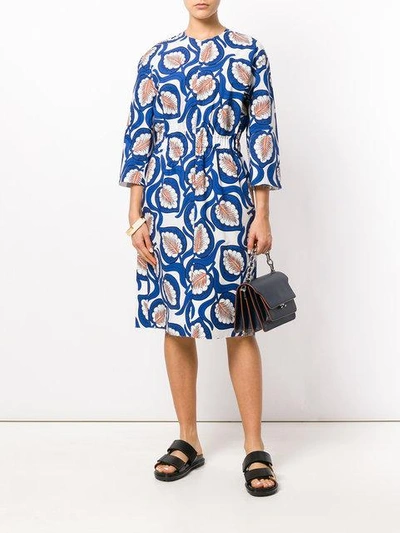 Shop Marni Leaf Print Dress In Blue