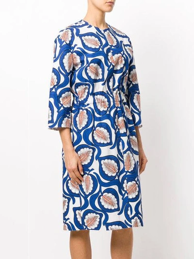 Shop Marni Leaf Print Dress In Blue