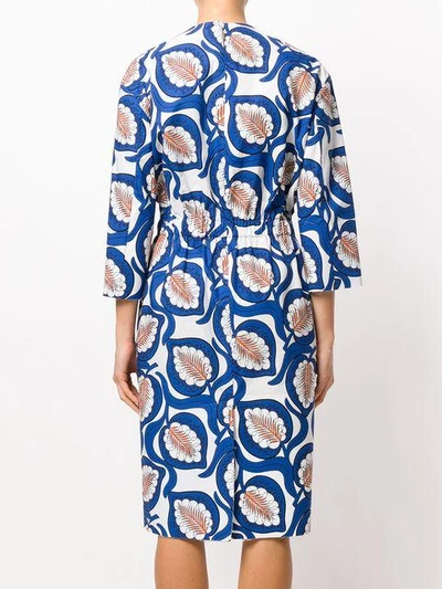 Shop Marni Leaf Print Dress In Blue