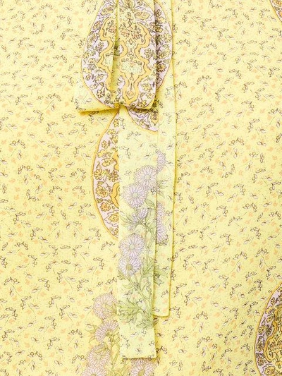 Shop Giambattista Valli Floral Print Tie Neck Blouse - Yellow & Orange
