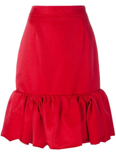 Shop Prada Ruffled Hem Midi Skirt - Red