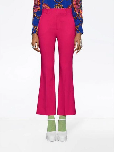 Shop Gucci Viscose Ankle Length Bootcut Trousers In Pink