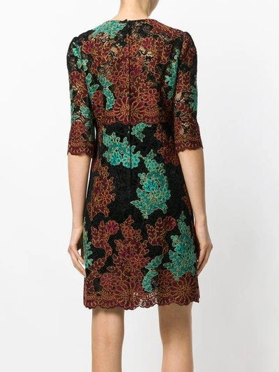 Shop Dolce & Gabbana Floral Embroidered Lace Dress - Multicolour