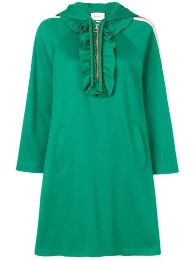 Shop Gucci Hooded Jersey Dress In Green