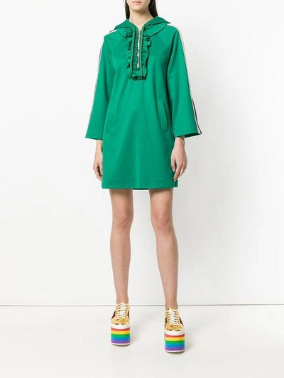 Shop Gucci Hooded Jersey Dress In Green