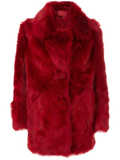 Shop Prada Shearling Oversized Coat In Red
