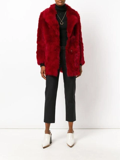 Shop Prada Shearling Oversized Coat In Red