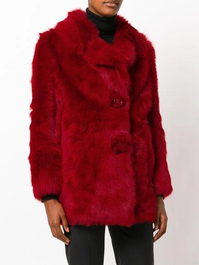 Shop Prada Shearling Oversized Coat In Red