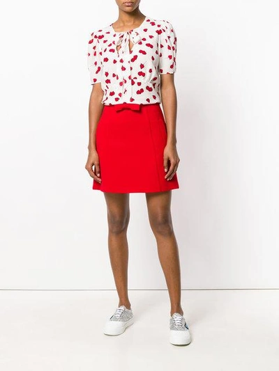 Shop Miu Miu Bow Embellished Skirt In Red