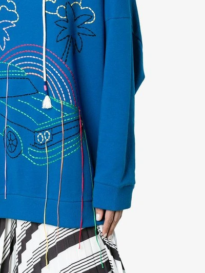 Shop Mira Mikati Oversized Embroidered Cotton Hoodie In Blue