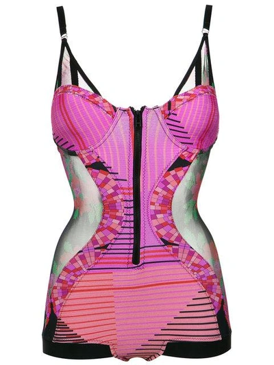 Shop Amir Slama Tulle Panels Swimsuit - Pink
