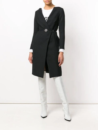 Shop Mm6 Maison Margiela Waist-tied Fitted Coat - Black