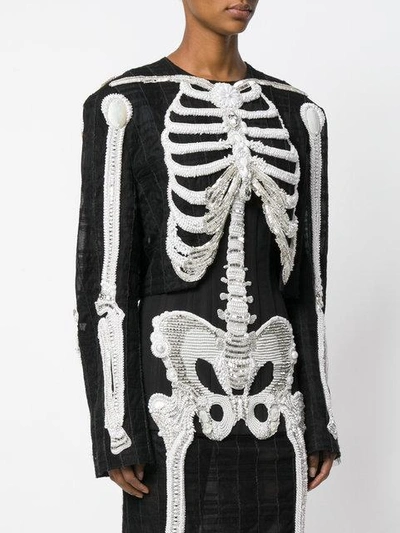 Shop Thom Browne Reverse Opening Cardigan Jacket In Crystal Skeleton Embroidery In Black
