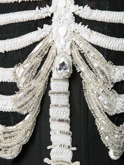 Shop Thom Browne Reverse Opening Cardigan Jacket In Crystal Skeleton Embroidery In Black