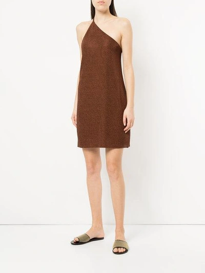 Shop Kacey Devlin One Shoulder Metallic Mini Dress - Brown