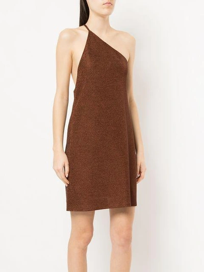 Shop Kacey Devlin One Shoulder Metallic Mini Dress - Brown