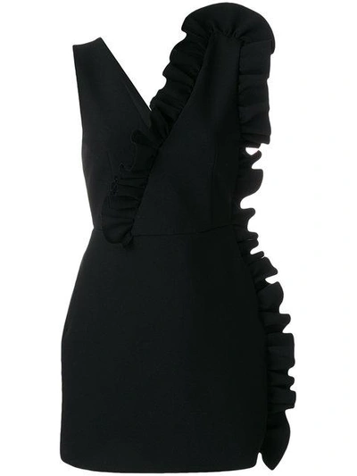 Shop Msgm Asymmetric Ruffle Mini Dress - Black