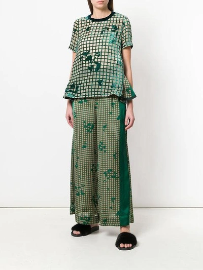 Shop Sacai Grid Print Wide Leg Trousers