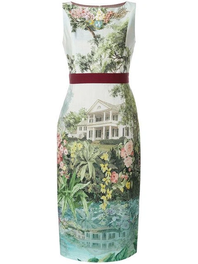 Shop Antonio Marras Floral Fitted Midi Dress In Multicolour