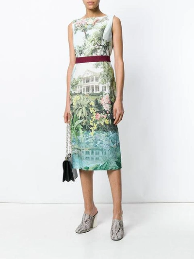 Shop Antonio Marras Floral Fitted Midi Dress In Multicolour