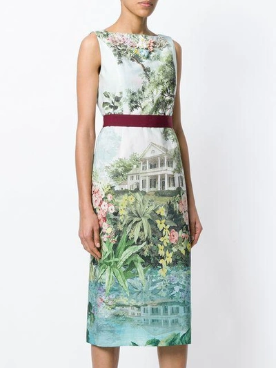 Shop Antonio Marras Floral Fitted Midi Dress In Multicolour