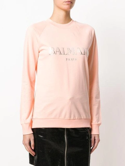 Shop Balmain Logo Printed Sweatshirt - Pink