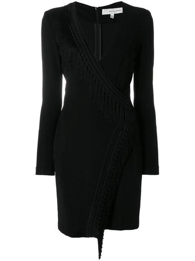 Shop Galvan Fringed Wrap Mini Dress In Black