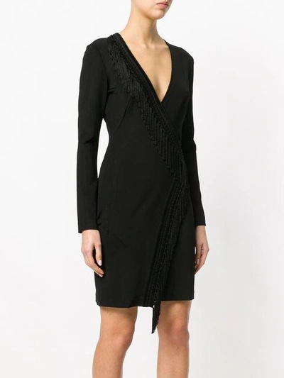 Shop Galvan Fringed Wrap Mini Dress In Black