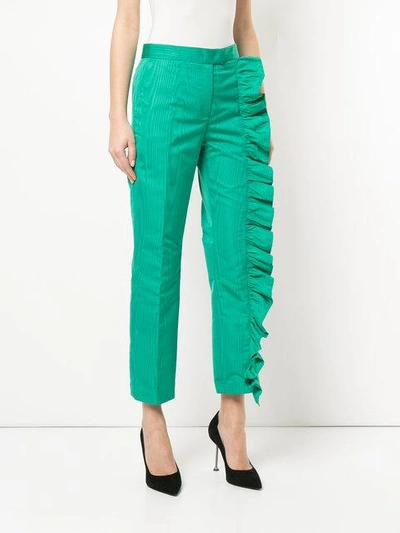Shop Msgm Ruffle Tailored Trousers In Green