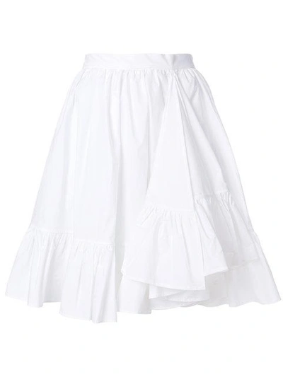 Shop Msgm Frill Hem Full Skirt - White