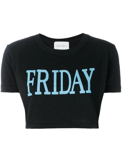 Shop Alberta Ferretti Friday Print Cropped T-shirt - Black