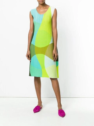 Shop Issey Miyake Knitted Wave Pattern Dress In Green