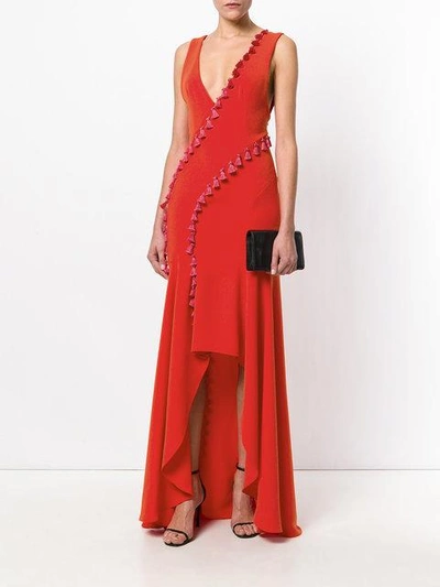 Shop Galvan Slit Tassel Dress In Red