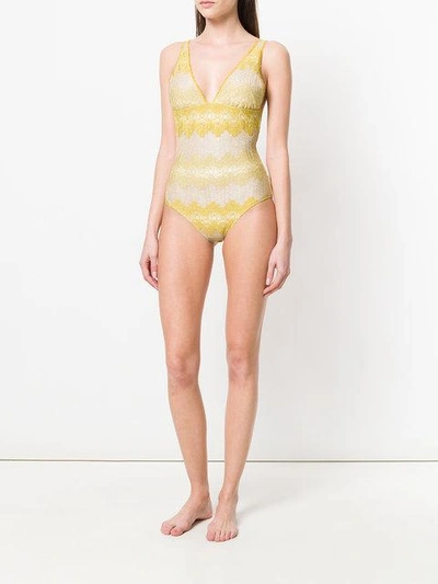 Shop Missoni Striped Swimsuit In Yellow