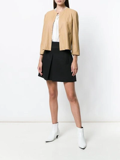 Shop Drome Cropped Leather Jacket - Nude & Neutrals