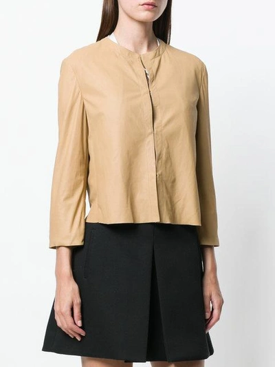 Shop Drome Cropped Leather Jacket - Nude & Neutrals